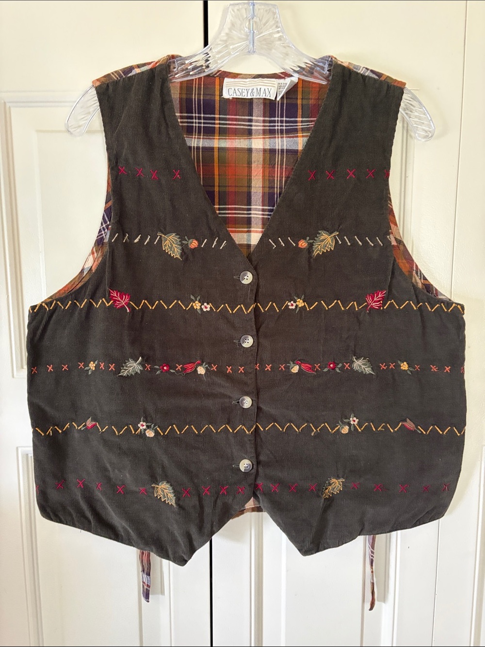 Vintage 90s Grannycore Embrodierd Fall Vest Casey & Max Women’s Leaves Sz.LG